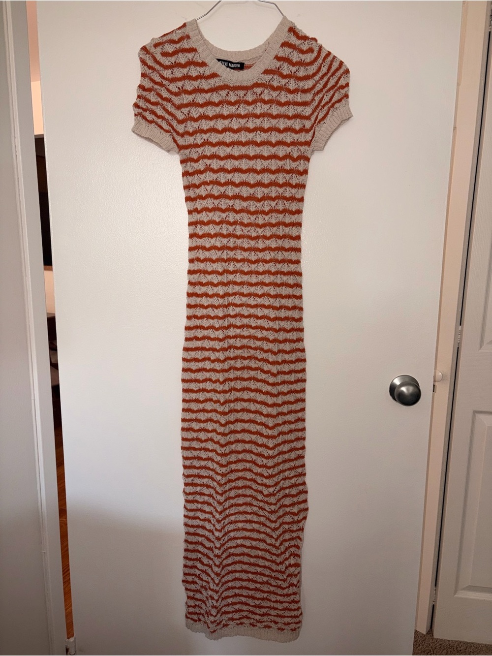Steve Madden Striped Knit Maxi Dress in Beige and Rust